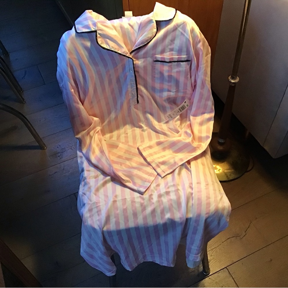 Silky pink and white striped nightshirt